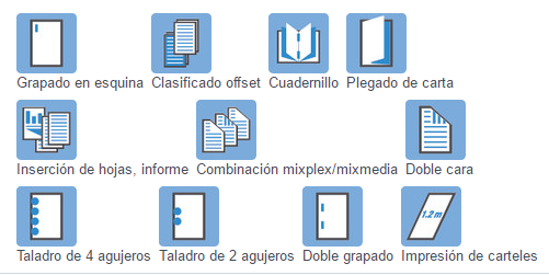 Impresora Bizhub Konica Minolta 454e acabados de impresión. Distribuidor oficial de Konica Minolta en Madrid, Ibérica de Duplicadoras