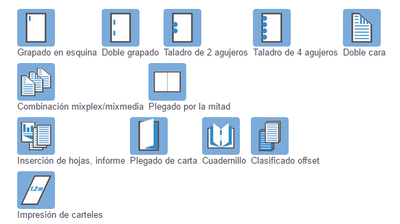 Impresora Bizhub Konica Minolta C308 acabados de impresión. Distribuidor oficial de Konica Minolta en Madrid, Ibérica de Duplicadoras